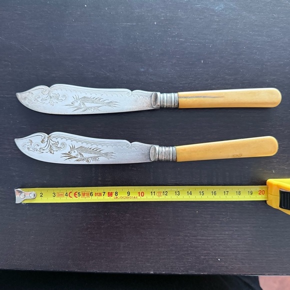 12 knifes Victorian silver fish cutlery with hallmark and ivory handle - Picture 3 of 4